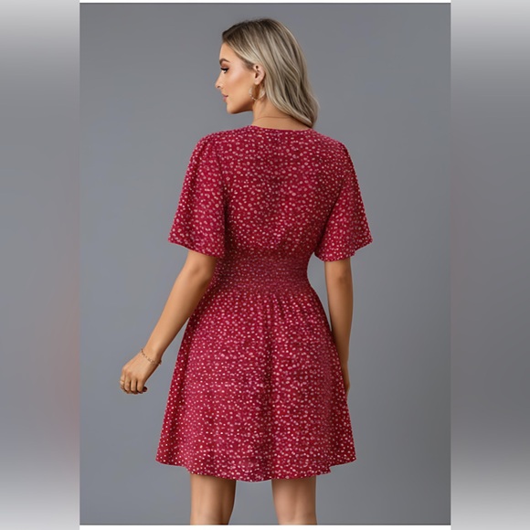 Heart Pattern Ruffle Sleeve Dress Red - Picture 4 of 9